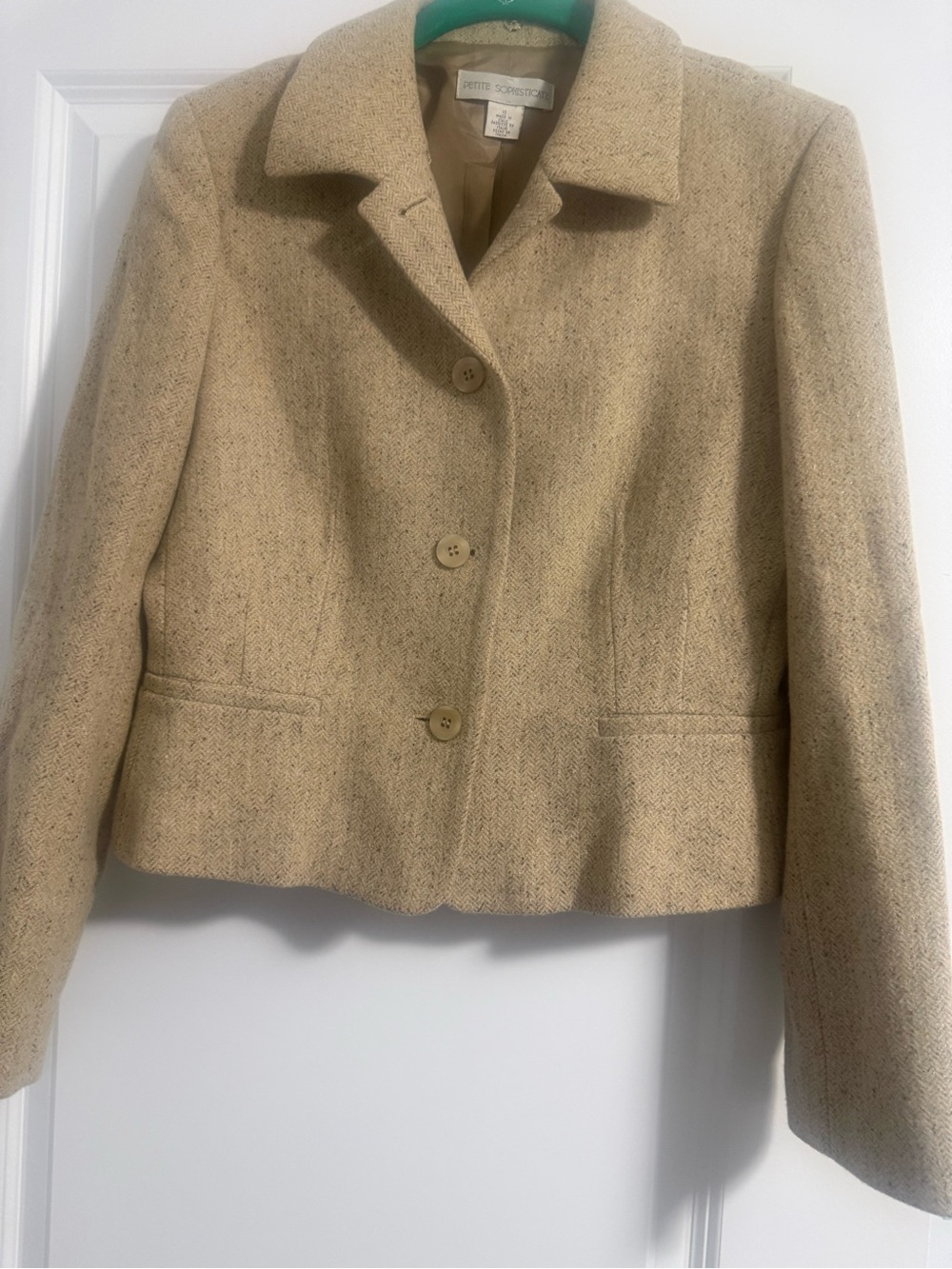 Petite Sophisticate Beige Tweed Cropped Blazer
